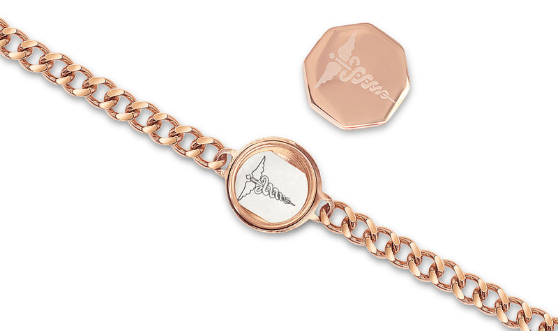 MediSafe by Arabesques. SOS Bracelet. Reversible Caduceus Talisman. Stainless Steel. Rose Gold - Medi Safe by Arabesques Jewels 