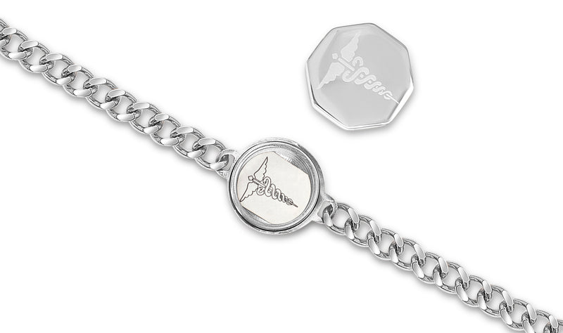 MediSafe by Arabesques. SOS Bracelet. Reversible Caduceus Talisman. Stainless Steel. Silver - Medi Safe by Arabesques Jewels 
