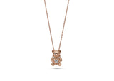 Womens Sterling Silver 925 Dancing Diamond Teddy Bear Necklace in Rose Gold