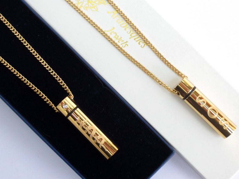 SOS TUBE NECKLACE/PENDANT MEDICAL ALERT/INFORMATION/STAINLESS STEEL TALISMAN GOLD - Medi Safe by Arabesques Jewels 