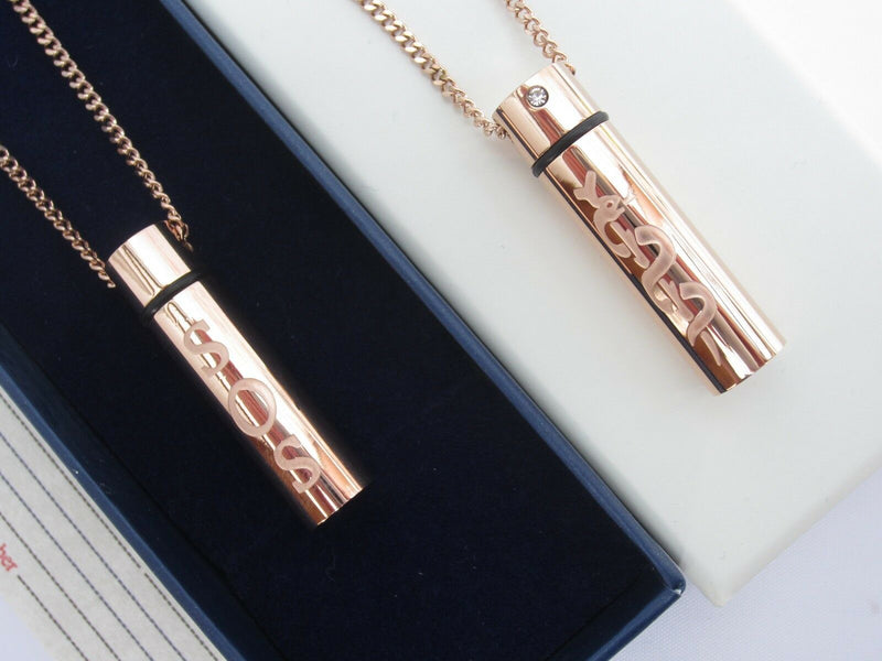 SOS TUBE NECKLACE/PENDANT MEDICAL ALERT/INFORMATION/STAINLESS STEEL TALISMAN ROSE GOLD - Medi Safe by Arabesques Jewels 